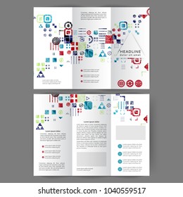 Color tri fold business brochure design template with geometric elements