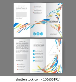 Color tri fold business brochure design template with geometric elements