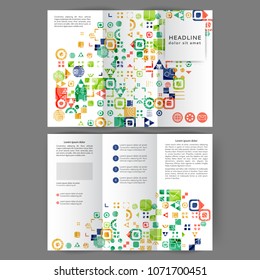 Color tri fold business brochure design template with geometric elements