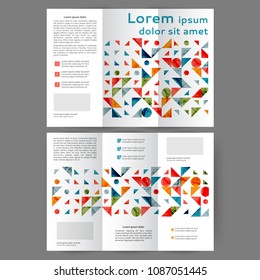 Color tri fold business brochure design template with geometric elements