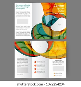 Color tri fold business brochure design with abstract lines and waves