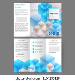 Color tri fold business brochure design with geometric elements