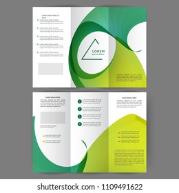 Color tri fold business brochure design with abstract lines and waves