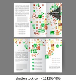 Color tri fold business brochure design with geometric elements