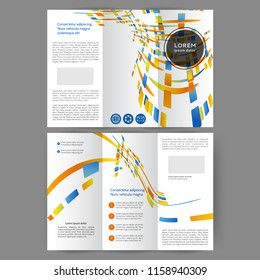 Color tri fold business brochure design with geometric elements