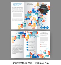 Color tri fold business brochure design with geometric elements