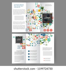Color tri fold business brochure design with geometric elements