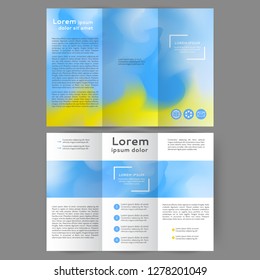 Color tri fold business brochure design with abstract lines and waves