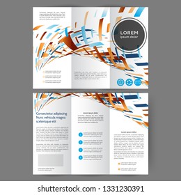 Color tri fold business brochure design with geometric elements