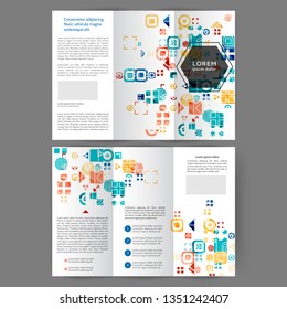 Color tri fold business brochure design with geometric elements