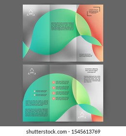Color tri fold business brochure design with abstract lines and waves