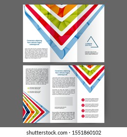 Color tri fold business brochure design with geometric elements