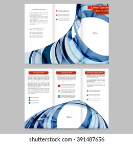Color tri fold business brochure design template with abstract lines and waves
