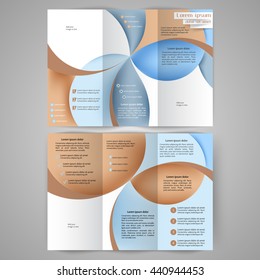 Color tri fold business brochure design template. Brochure layout with abstract lines and waves