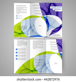 Color tri fold business brochure design template. Brochure layout with abstract lines and waves