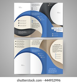 Color tri fold business brochure design template. Brochure layout with abstract lines and waves