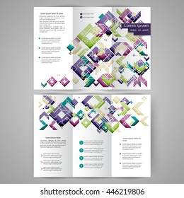 Color tri fold business brochure design template. Brochure layout with geometric elements