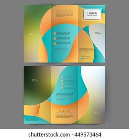 Color tri fold business brochure design template. Brochure layout with abstract lines and waves