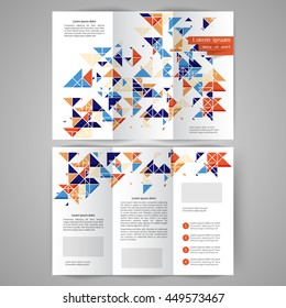Color tri fold business brochure design template. Brochure layout with geometric elements