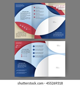 Color tri fold business brochure design template with abstract lines and waves