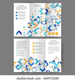 Color tri fold business brochure design template with geometric elements 