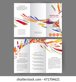 Color tri fold business brochure design template with geometric elements 