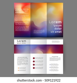 Color tri fold business brochure design with abstract blurred background