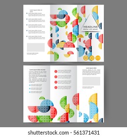 Color tri fold business brochure design template with geometric elements 