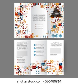 Color tri fold business brochure design template with geometric elements 