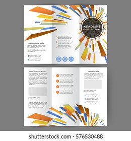 Color tri fold business brochure design template with geometric elements 