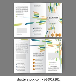 Color tri fold business brochure design template with geometric elements 