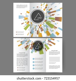 Color tri fold business brochure design with geometric elements