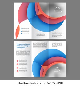 Color tri fold business brochure design with abstract lines and waves
