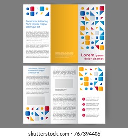 Color tri fold business brochure design with geometric elements