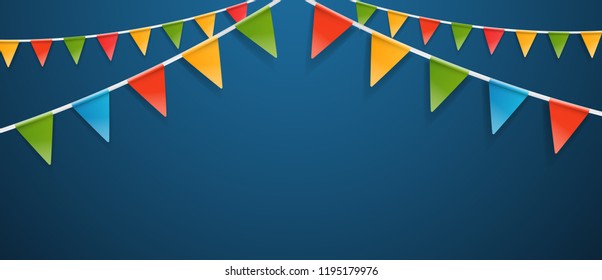 El triángulo de color marca las guirnaldas sobre fondo oscuro. Vector clipart