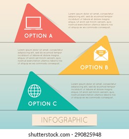 Color triangle template step option with A B C. Can be used for workflow layout, diagram, web design, infographics.