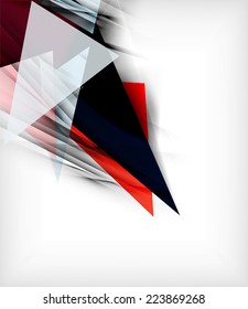 Color triangles, unusual abstract background. Realistic paper 3d composition with shadows and glossy elements, origami concept layout