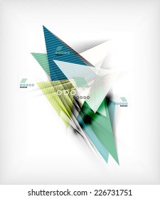 Color triangles, unusual abstract background. Realistic paper 3d composition with shadows and glossy elements, origami concept layout