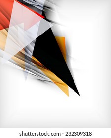 Color triangles, unusual abstract background. Realistic paper 3d composition with shadows and glossy elements, origami concept layout