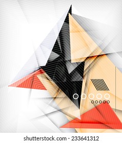 Triángulos de color, fondo abstracto inusual. Composición 3d de papel realista con sombras y elementos brillantes, diseño de concepto de origami