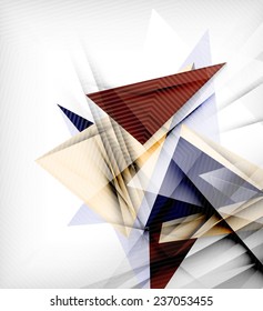 Color triangles, unusual abstract background. Realistic paper 3d composition with shadows and glossy elements, origami concept layout