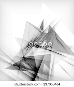 Color triangles, unusual abstract background. Realistic paper 3d composition with shadows and glossy elements, origami concept layout