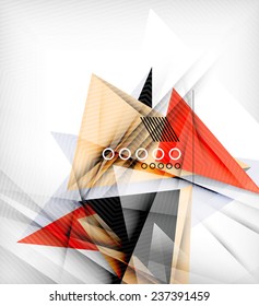 Triángulos de color, fondo abstracto inusual. Composición 3d de papel realista con sombras y elementos brillantes, diseño de concepto de origami