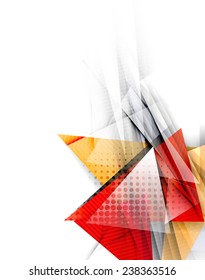 Triángulos de color, fondo abstracto inusual. Composición 3d de papel realista con sombras y elementos brillantes, diseño de concepto de origami