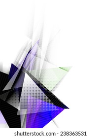 Triángulos de color, fondo abstracto inusual. Composición 3d de papel realista con sombras y elementos brillantes, diseño de concepto de origami