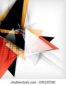 Color triangles, unusual abstract background. Realistic paper 3d composition with shadows and glossy elements, origami concept layout