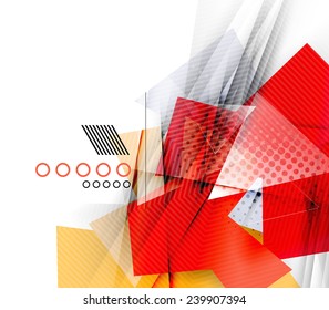 Color triangles, unusual abstract background. Realistic paper 3d composition with shadows and glossy elements, origami concept layout