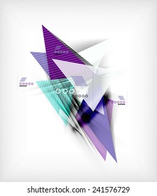 Color triangles, unusual abstract background. Realistic paper 3d composition with shadows and glossy elements, origami concept layout