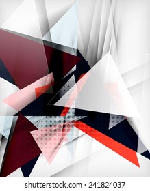 Color triangles, unusual abstract background. Realistic paper 3d composition with shadows and glossy elements, origami concept layout