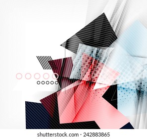 Triángulos de color, fondo abstracto inusual. Composición 3d de papel realista con sombras y elementos brillantes, diseño de concepto de origami
